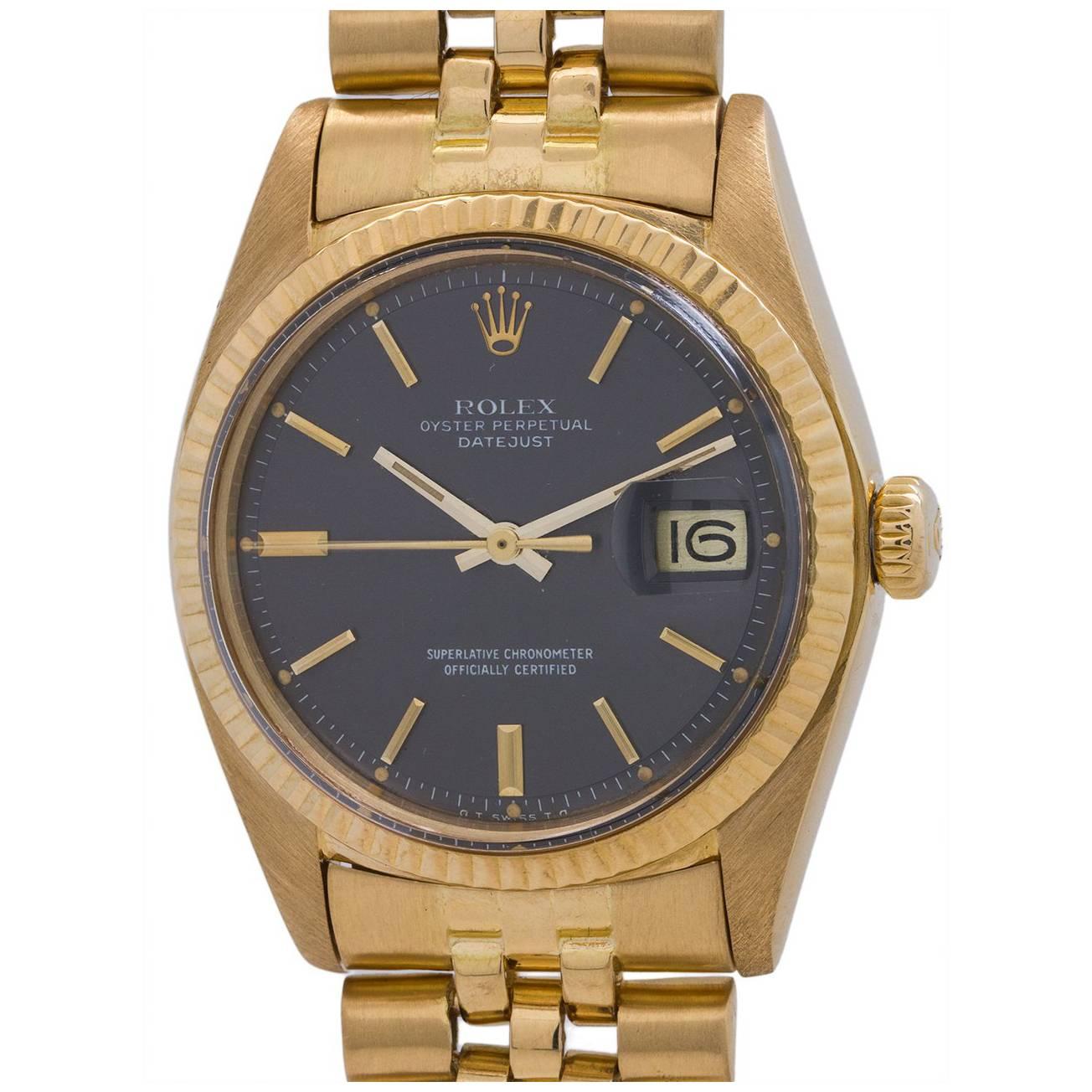 Rolex yellow gold Datejust Gray Dial wristwatch Ref 1601 , circa 1974