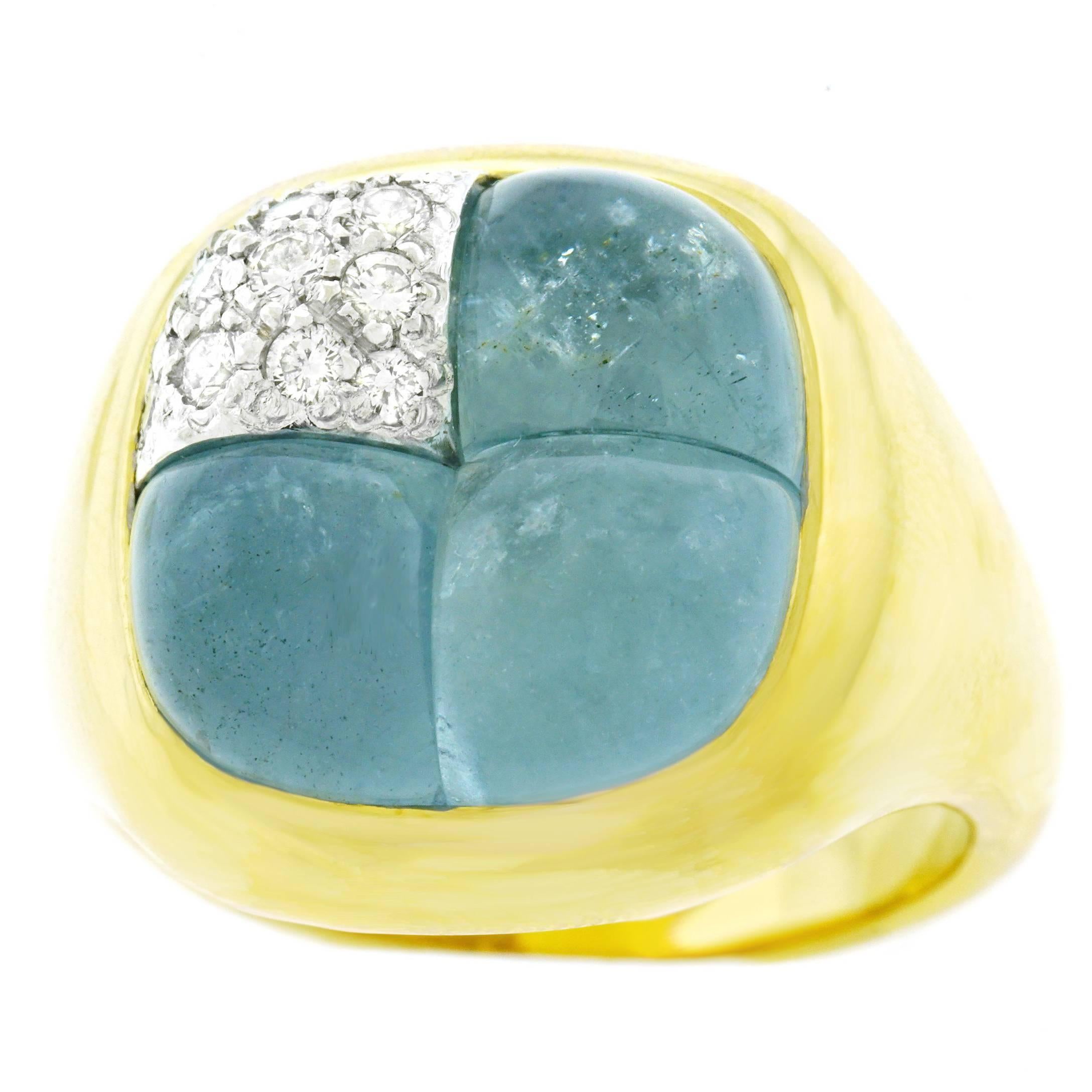 Pomellato Cabochon Aquamarine and Diamond Ring
