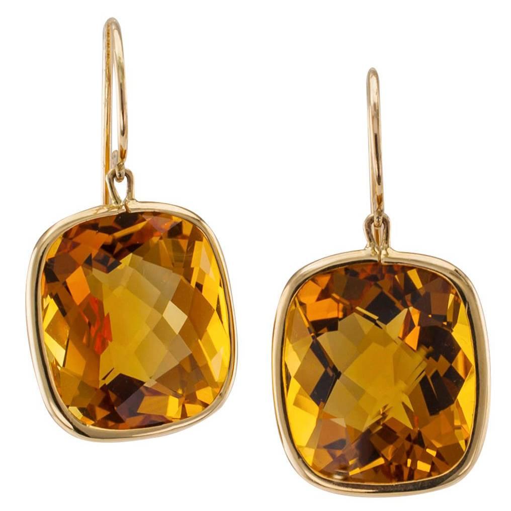 Rose Cut Citrine Gold Pendent Earrings