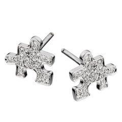 Akillis Mini Puzzle Clip Earrings 18 Karat White Gold White Diamonds