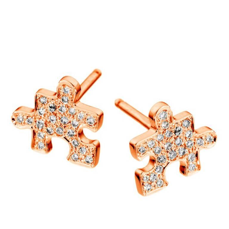 Akillis Mini Puzzle Clip Earrings 18 Karat Rose Gold White Diamonds For Sale