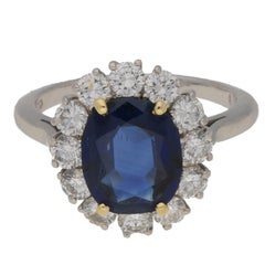 3.87 Carat Sapphire Diamond Cluster Engagement Ring