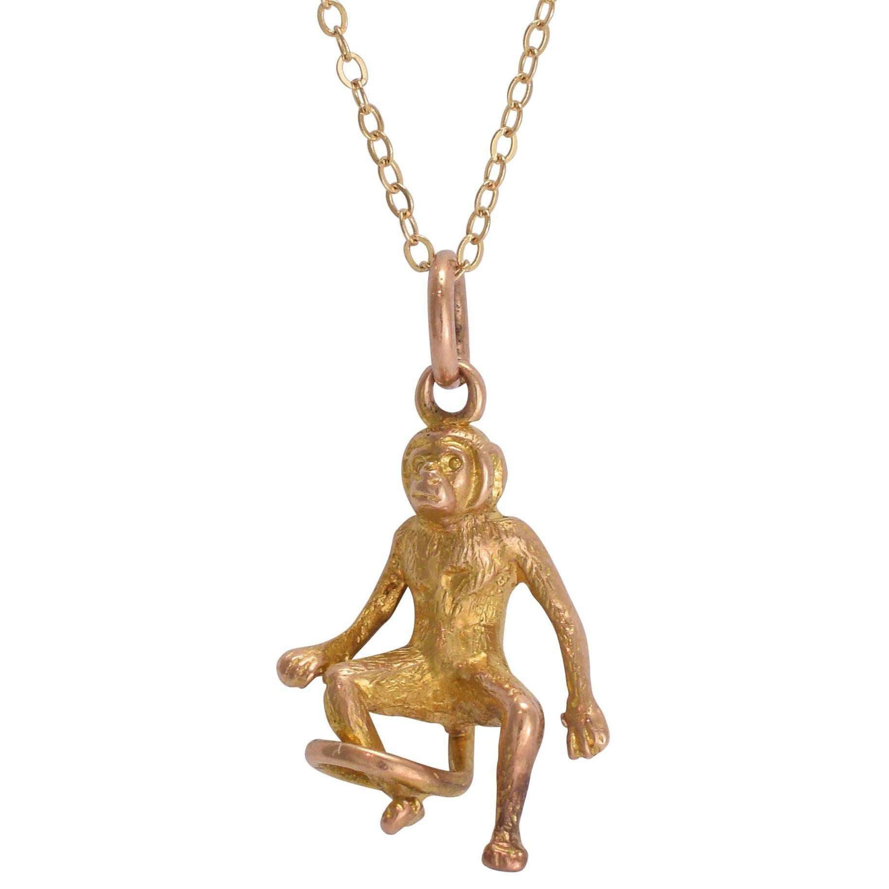 Antique Victorian Gold Monkey Charm Pendant