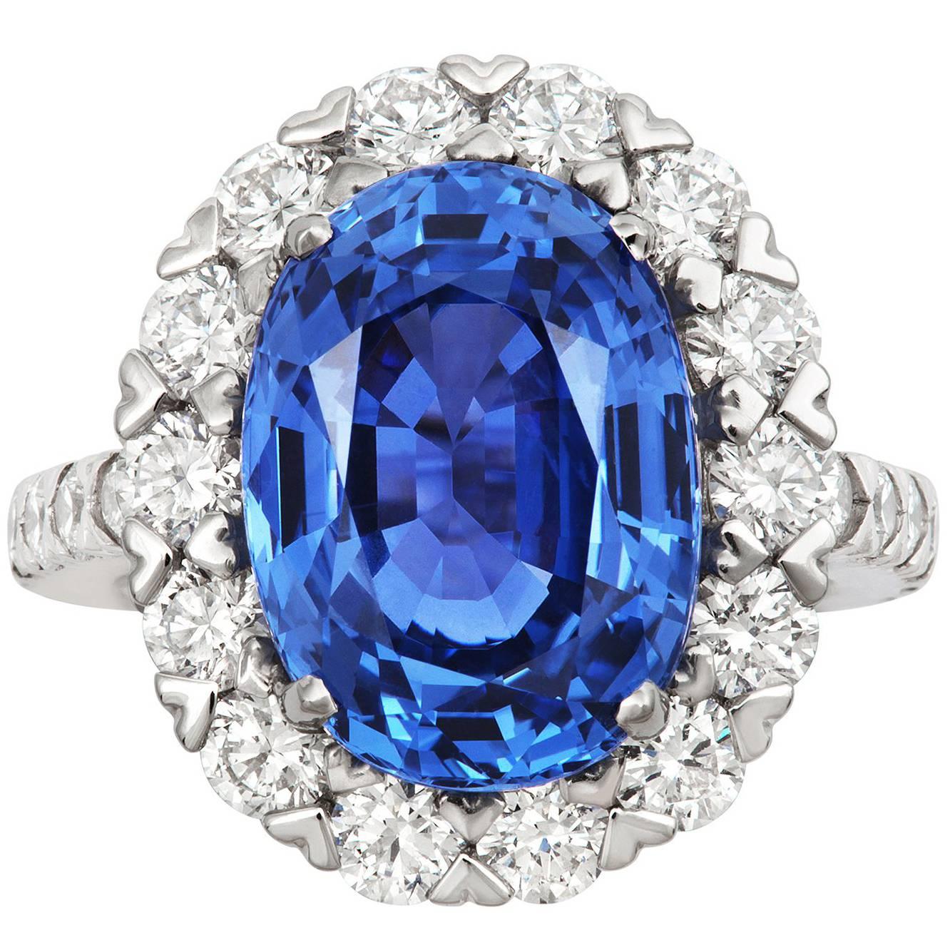 Tivon Heirloom large Platinum Diamond and Ceylon Sapphire Classic Cluster Ring For Sale