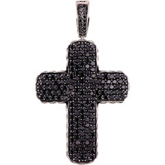 Large Size David Yurman Black Diamond and Silver Cross Pendant