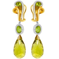 Tivon Monte Carlo 18k Yellow Gold Diamond Peridot Citrine long hanging earrings