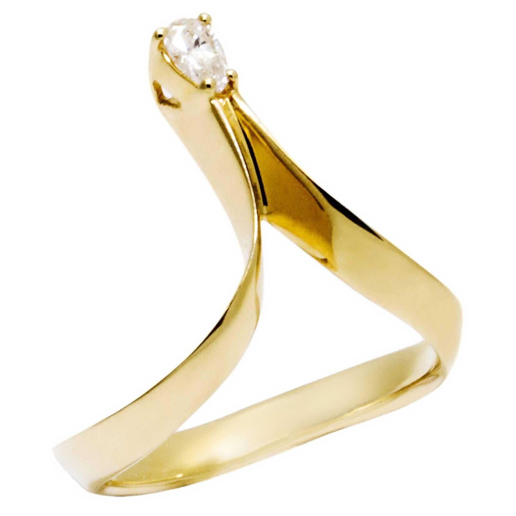 Daou Diamond Ring, Pear Cut Yellow Gold, Alternative Engagement Ring For Sale