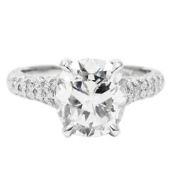 GIA Certified 2.04 Carat F VS1 Cushion and Pave Diamond Platinum Ring