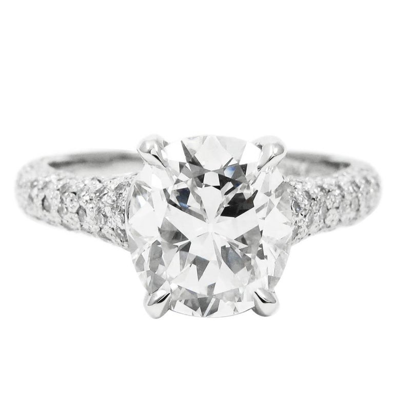 GIA Certified 2.04 Carat F VS1 Cushion and Pave Diamond Platinum Ring ...