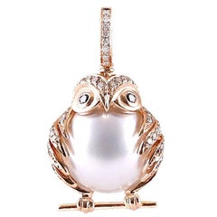 South Sea Pearl White Brown Black Diamond Owl Pendent