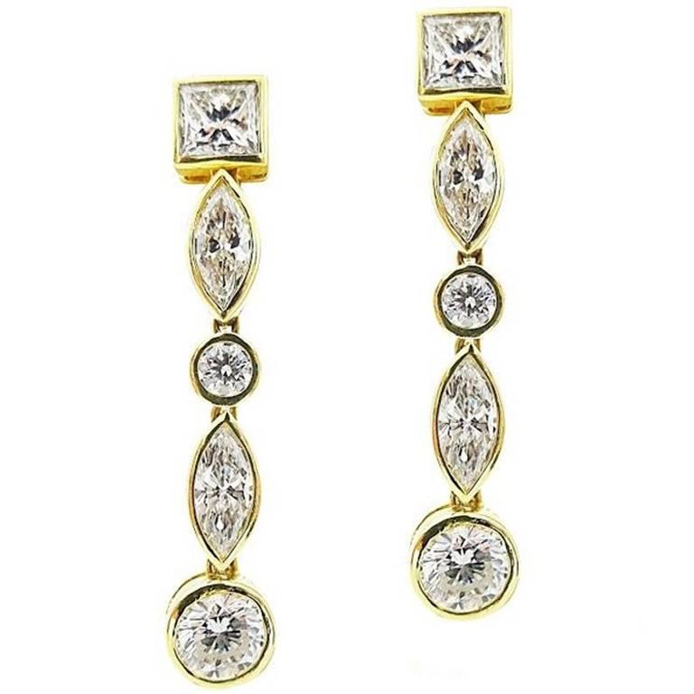 HRD Yellow Gold Mixed Diamond Earrings For Sale