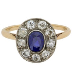 Edwardian Sapphire and Diamond Cluster Ring, circa 1910s