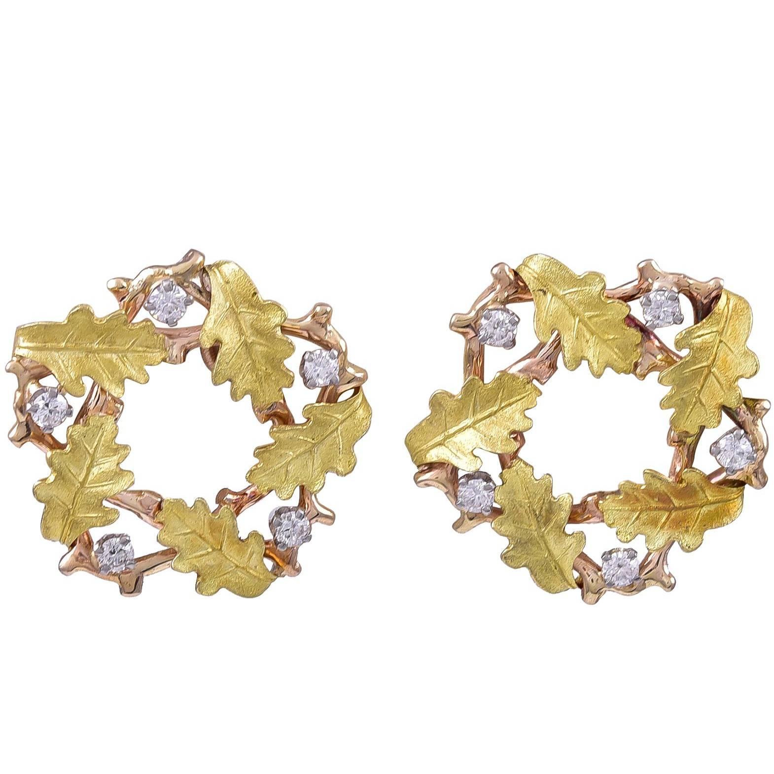 Gold and Diamond Tiffany & Co. Wreath Ear Clips