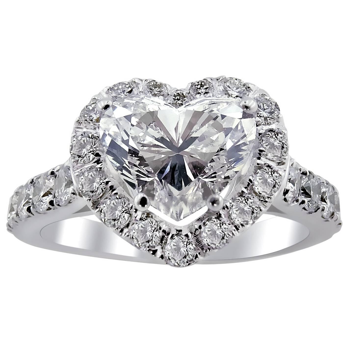 HRD Certified White Gold Heart Halo Engagement Ring For Sale