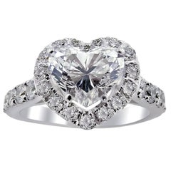 HRD Certified White Gold Heart Halo Engagement Ring