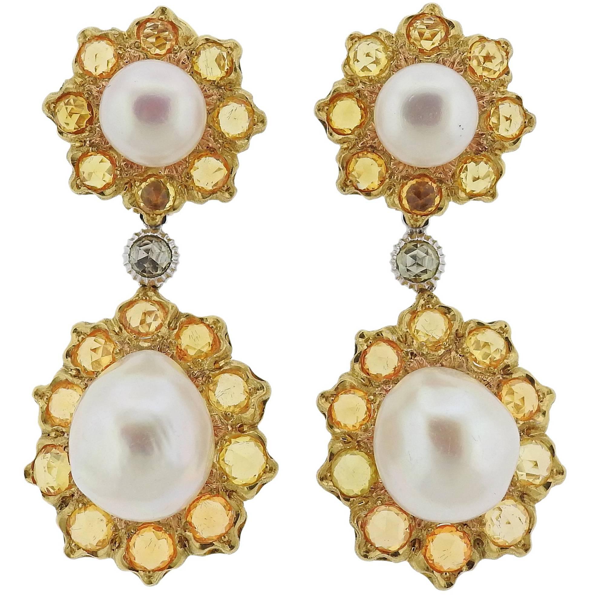 Buccellati Sapphire Pearl Gold Day and Night Earrings at 1stDibs