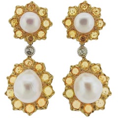 Buccellati Sapphire Pearl Gold Day and Night Earrings