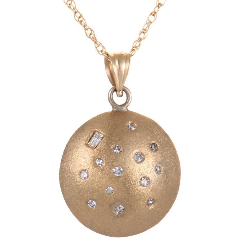 Diamond Disc Brushed Yellow Gold Pendant Necklace at 1stDibs