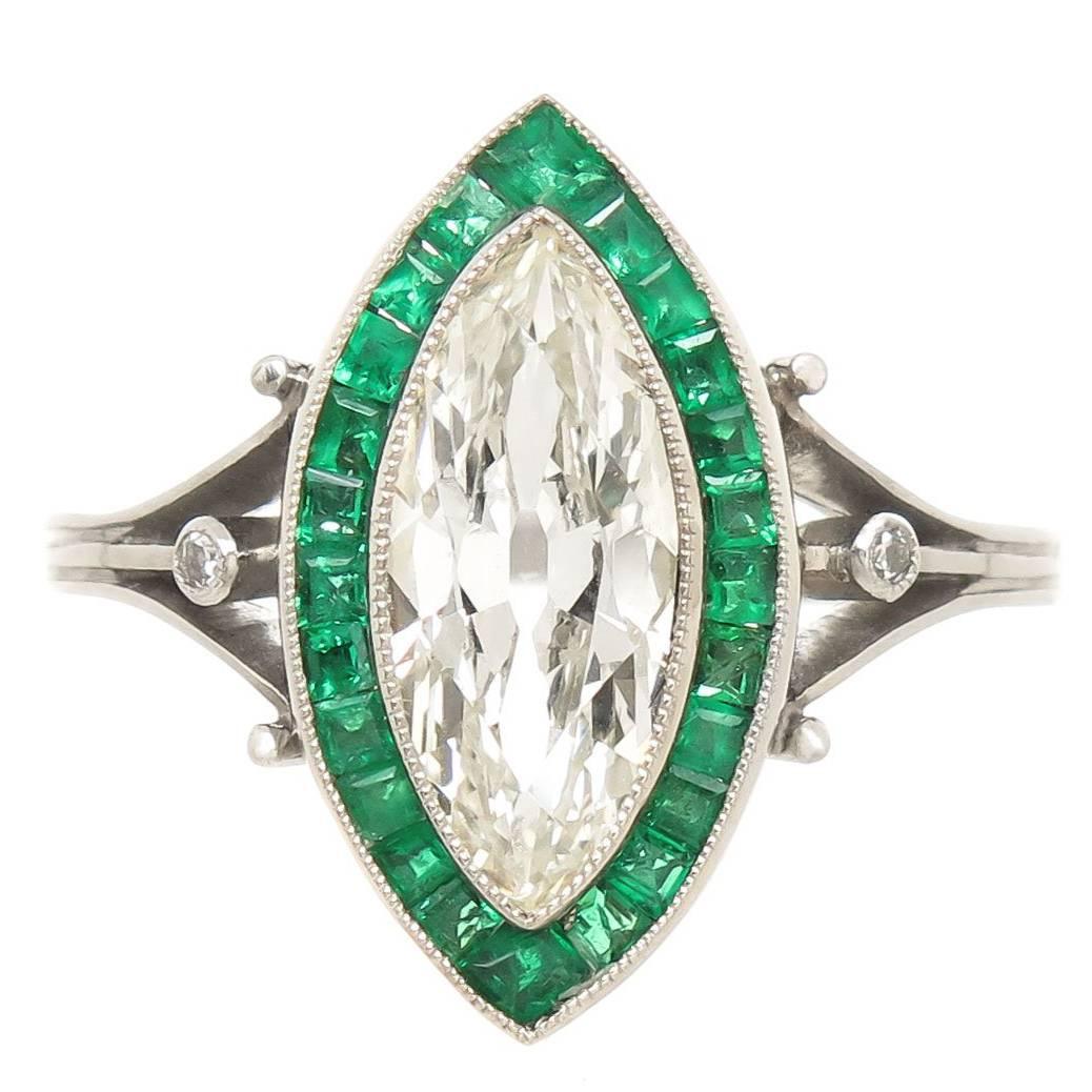 1.75 Carat Old Cut Marquise Diamond Platinum Ring