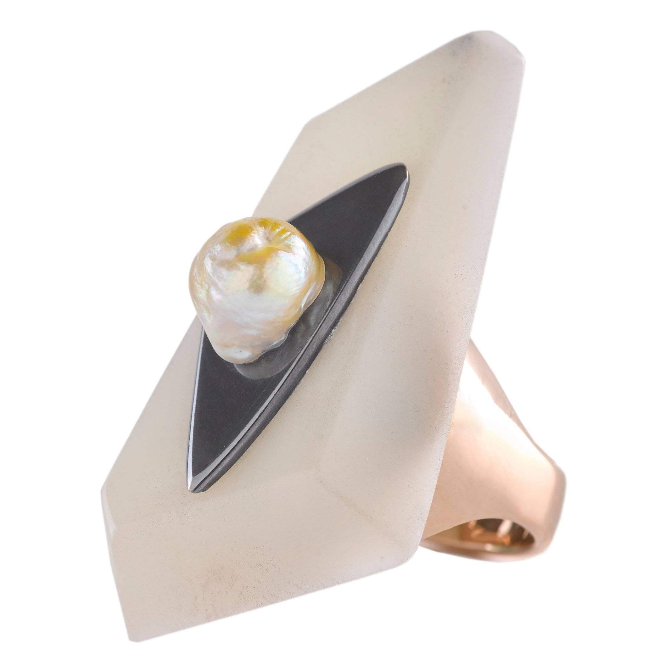 Matar Ring with a Natural Baroque Bahraini Pearl and 14 Karat Gold For Sale