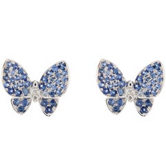 Jona Blue Sapphire White Diamond 18 Karat White Gold Butterfly Stud Earrings