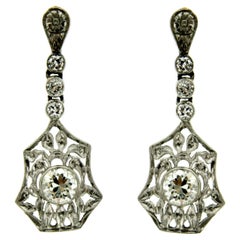 Art Deco Diamond Gold Drop Earrings, 1930s