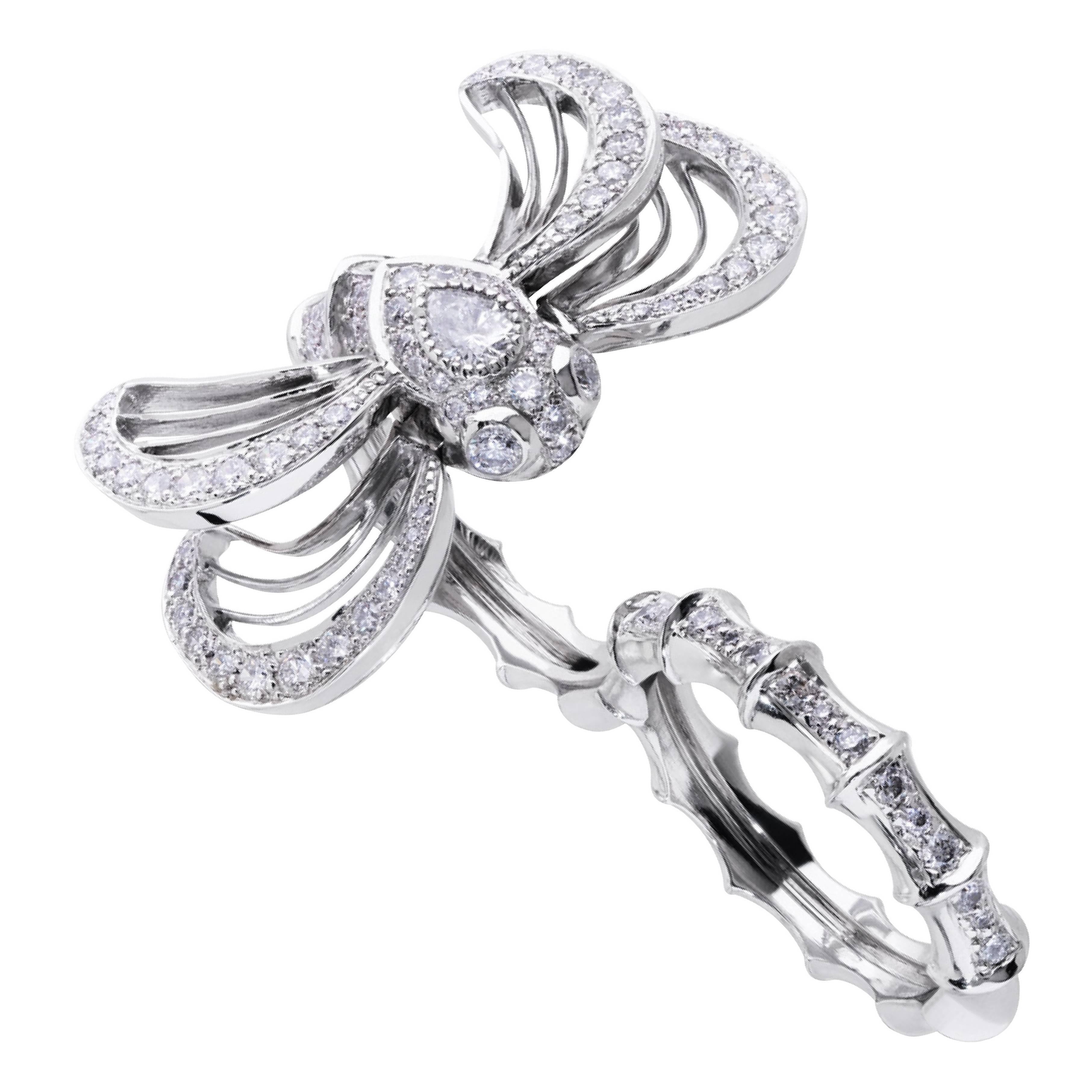 Lalique Libellule Diamond and White Gold Double Finger Ring  For Sale
