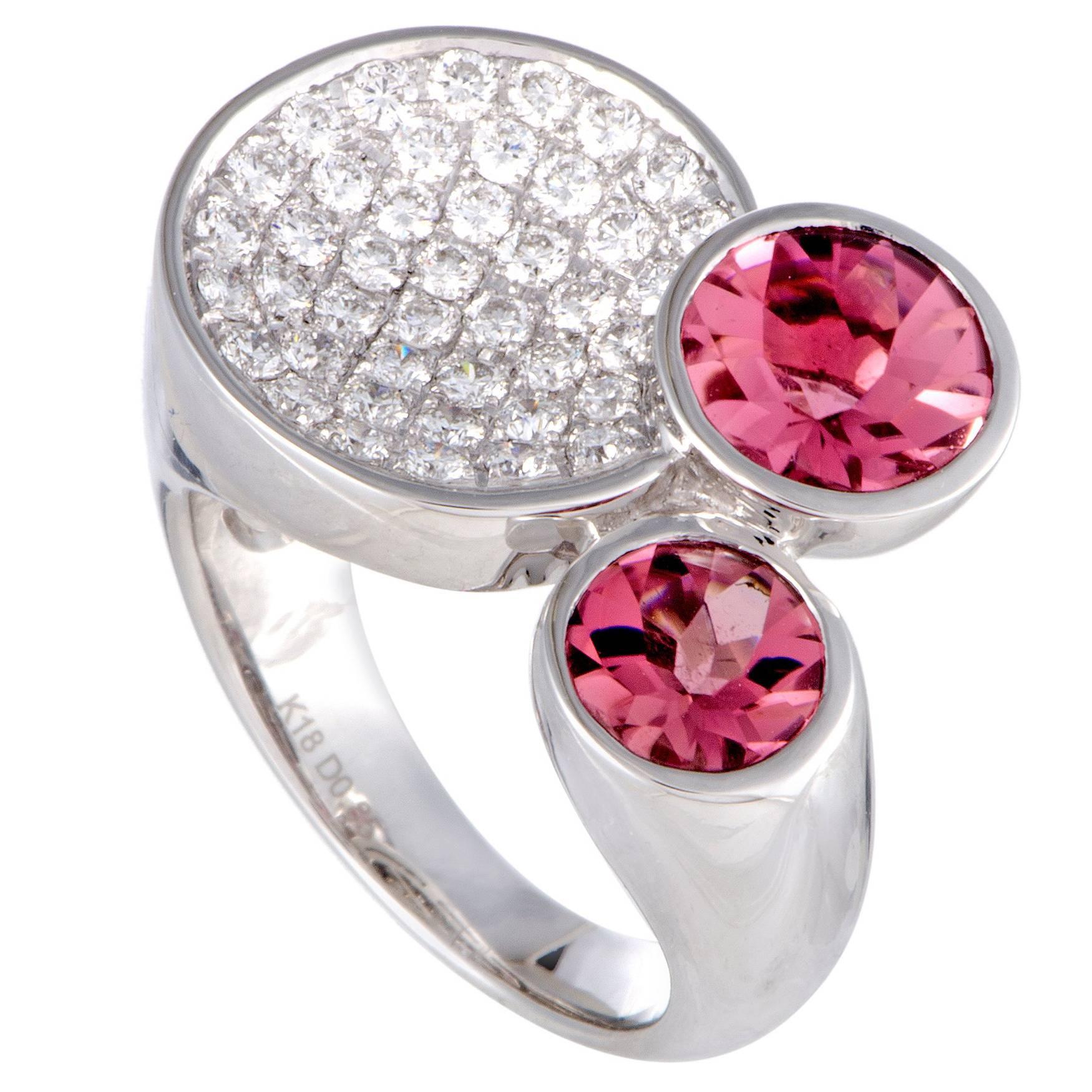 Diamond Pave and Pink Tourmaline White Gold Cocktail Ring