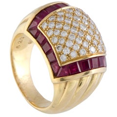Diamond and Invisible Set Ruby Yellow Gold Ring