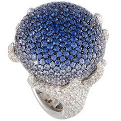 Palmiero Diamond and Sapphire Pave Round White Gold Cocktail Ring