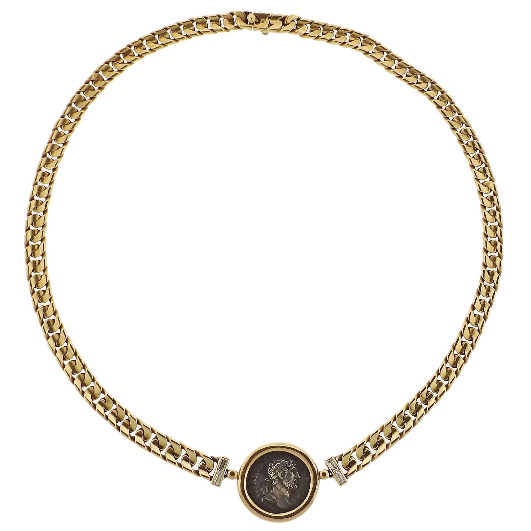 Bulgari Ancient Coin Hadrianus Caesar Denarius Gold Diamond Necklace