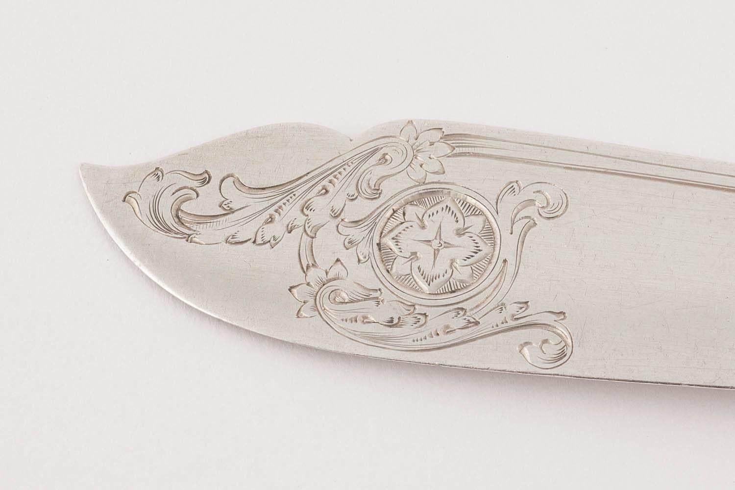 Women's or Men's Fabergé Silver Cornucopia Service Fish Knife and Fork, circa 1900