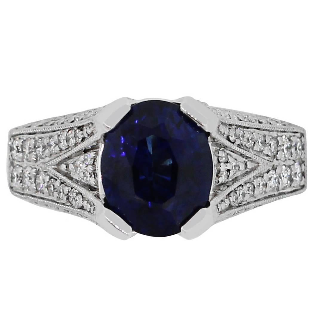 3.89 Carat Blue Sapphire and Diamond Ring