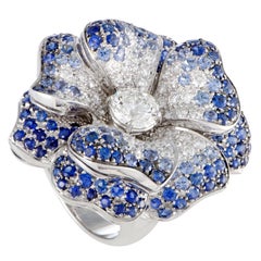 Leo Pizzo Large Diamond and Sapphire Pave White Gold Flower Ring