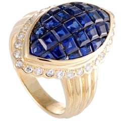 Diamond and Invisible Set Sapphire Yellow Gold Cocktail Ring Diamond and Invisible Set Sapphire Yellow Gold Cocktail Ring