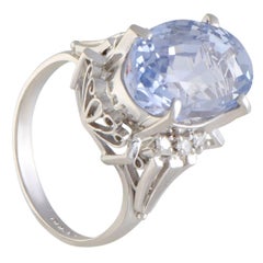 Diamond and Oval Sapphire Platinum Ring