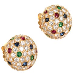 Cartier Panthere 8.3 Carat Dome Diamond Sapphire Emerald Ruby Gold Earrings
