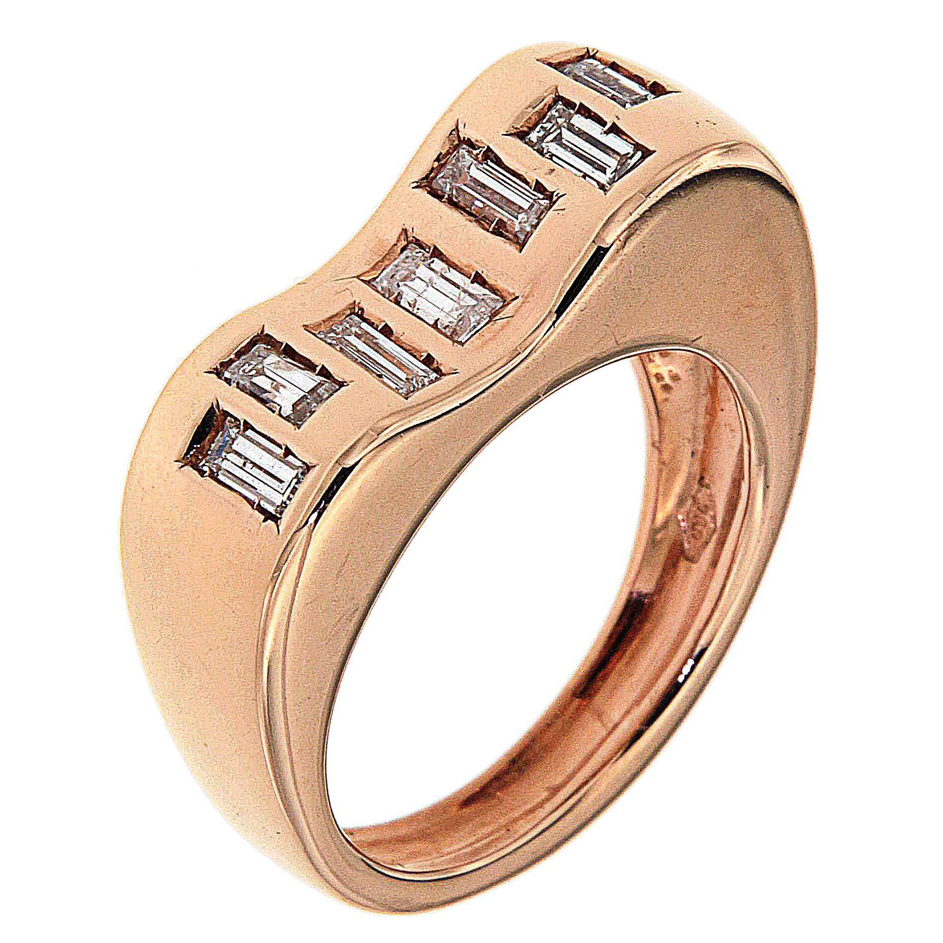 Diamonds 18 Kt Rose Gold Ring Handcrafted in Italy by Botta Gioielli