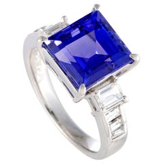 Vintage Diamond Baguette and Tanzanite Platinum Ring