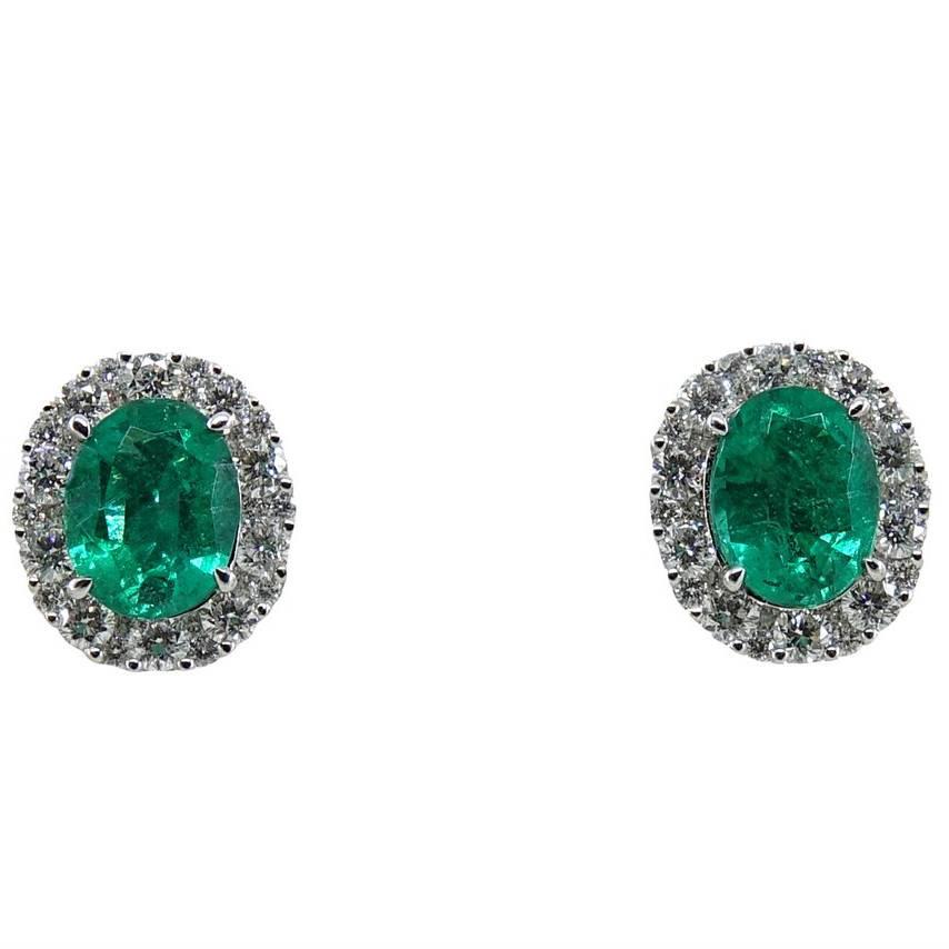 Gregg Ruth 3.10 Carat Emerald and Diamond White Gold Earrings For Sale