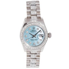 Rolex Ladies White Gold Diamond Datejust Wristwatch