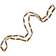 Vintage Tiger
s-Eye and Yellow Gold Long Chain Necklace
