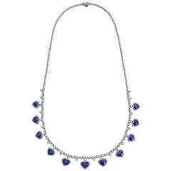 Emilio Jewelry 18.96 Carat Heart Shaped Sapphire Diamond Necklace