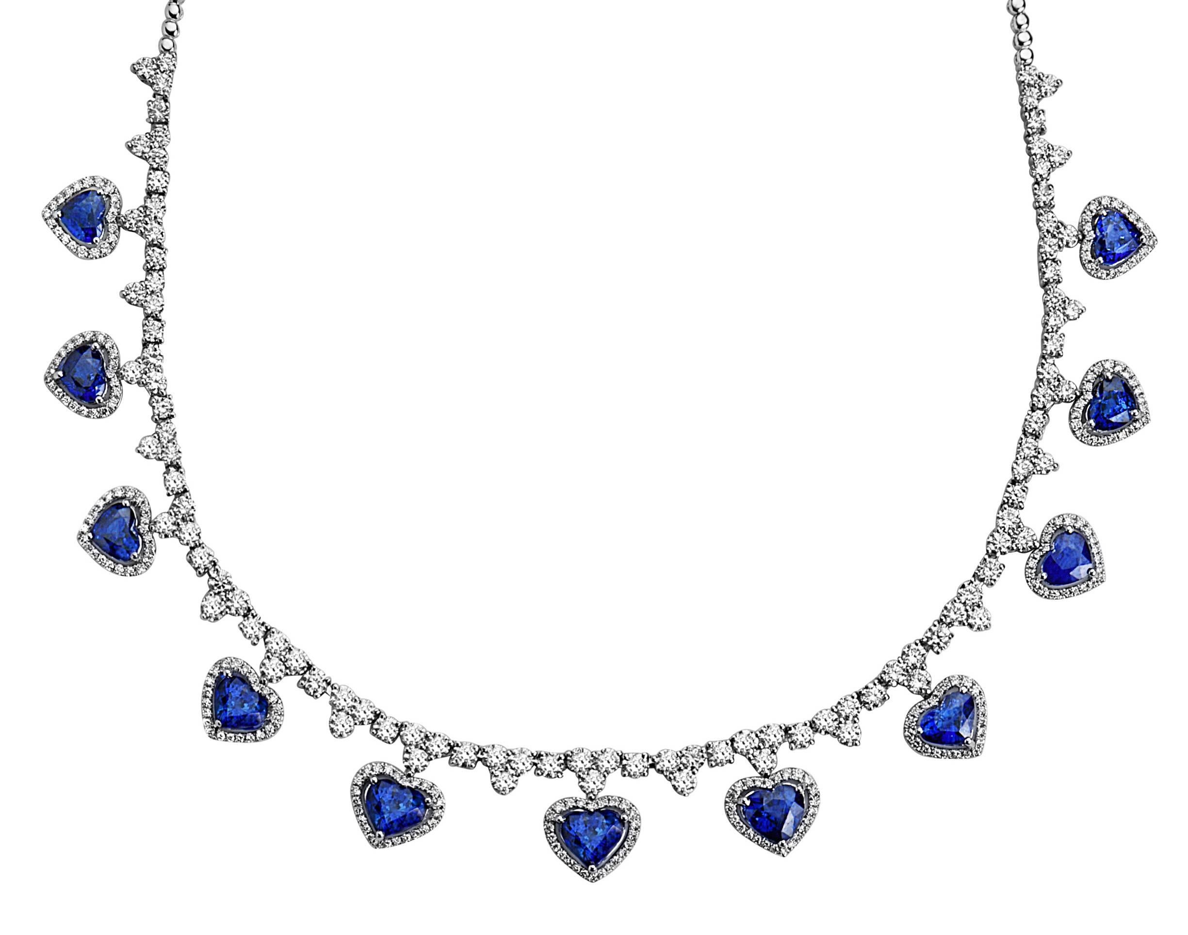 Modern Emilio Jewelry 18.96 Carat Heart Shaped Sapphire Diamond Necklace