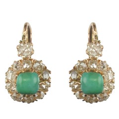 Antique 19th Century 2.20 Carat Diamond Natural Turquoise Drop Earrings