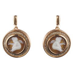 Italian Romantic Style Angel Shell Cameo Crystals Earrings