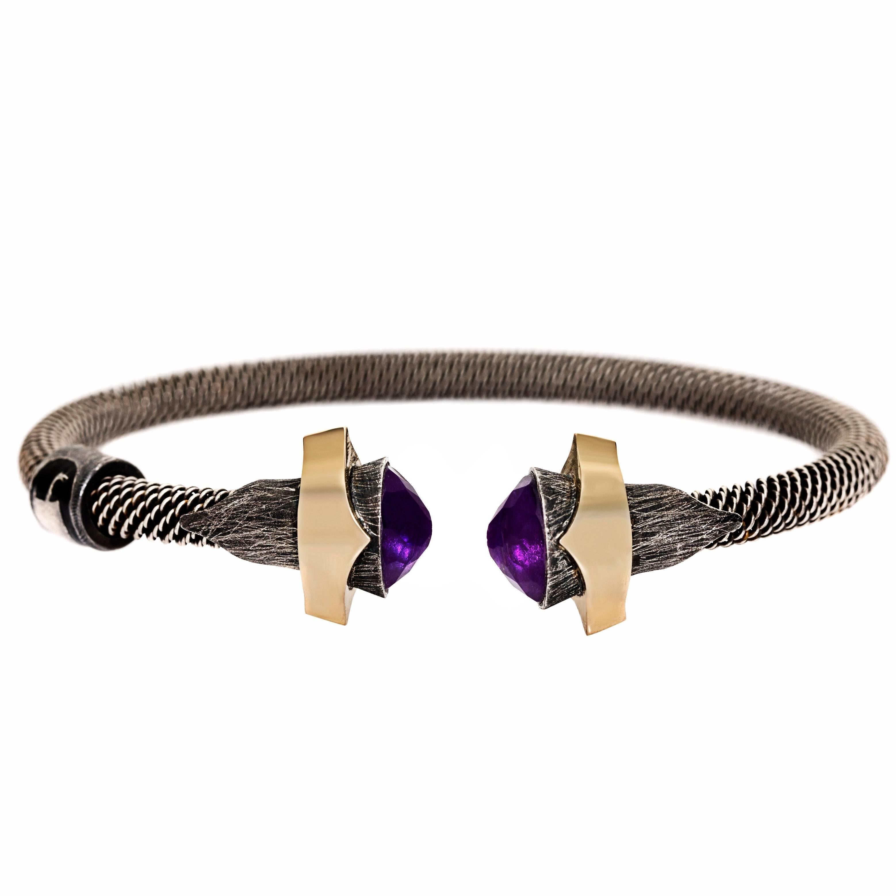 Amethyst Bracelet with Rose Gold and Silver Details For Sale