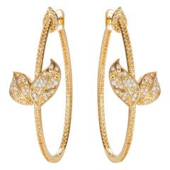 Nadine Aysoy Petite Feuilles 18 Karat Gold, Diamond and Sapphire Hoop Earrings