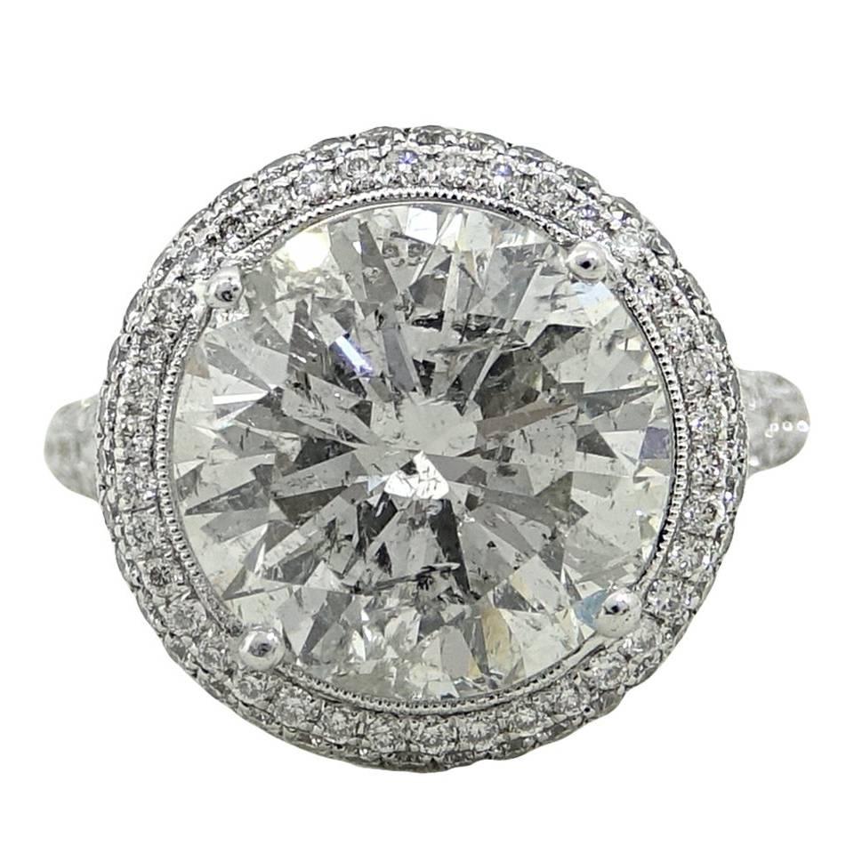 6.47 Carat Round Brilliant Diamond White Gold Engagement Ring For Sale