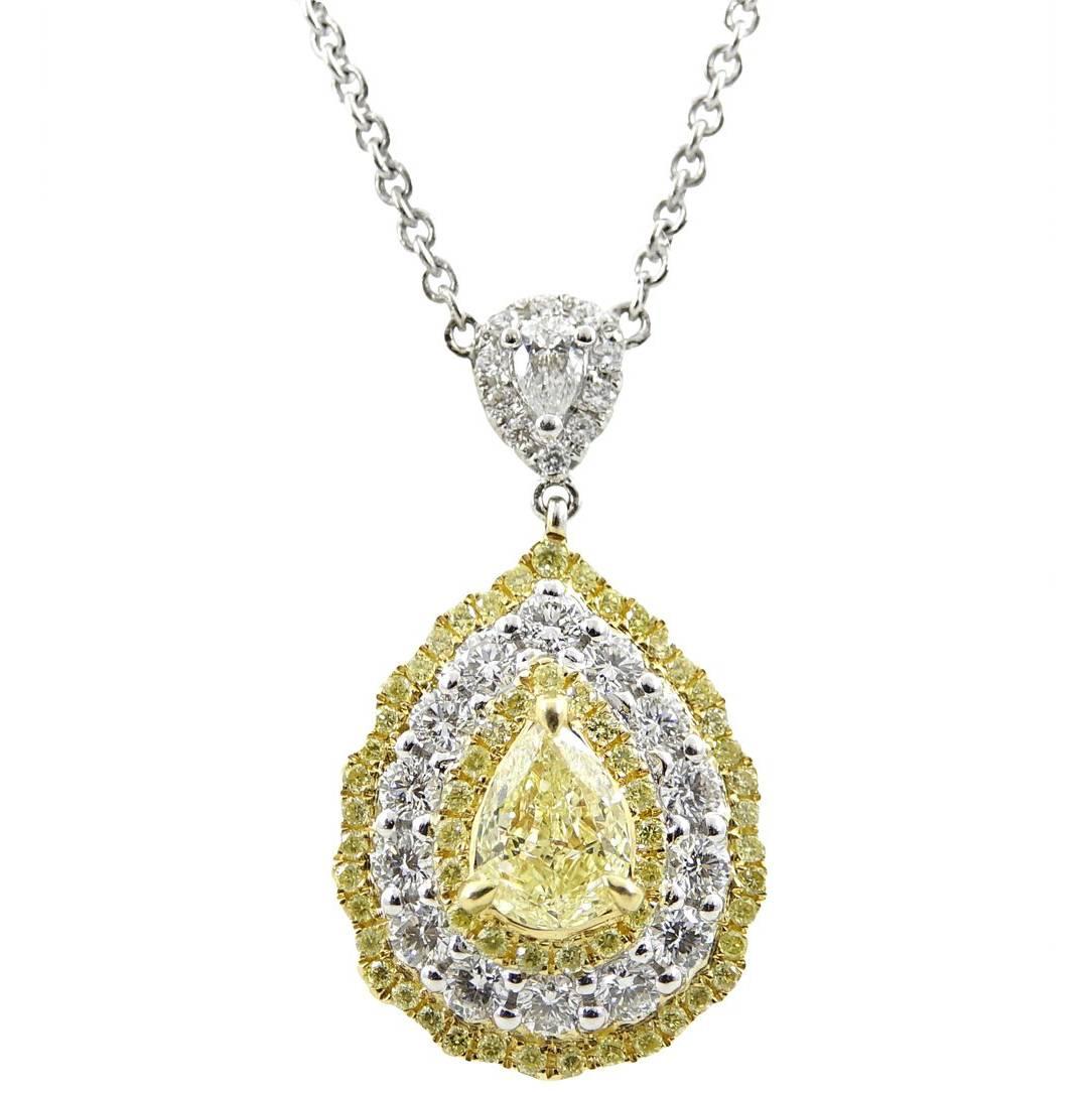Fancy Yellow Diamond and White Diamond White Gold Necklace For Sale
